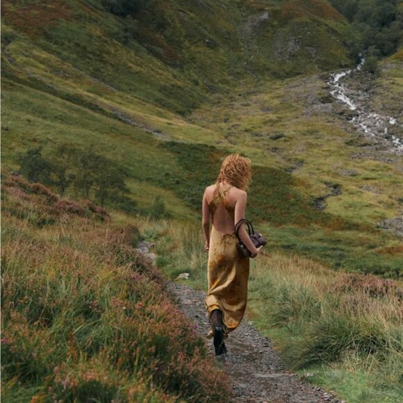 NEW Reformation Anaiis Silk Long Dress Poet Brown Tan Floral | US 4 UK 8 - Picture 12 of 13